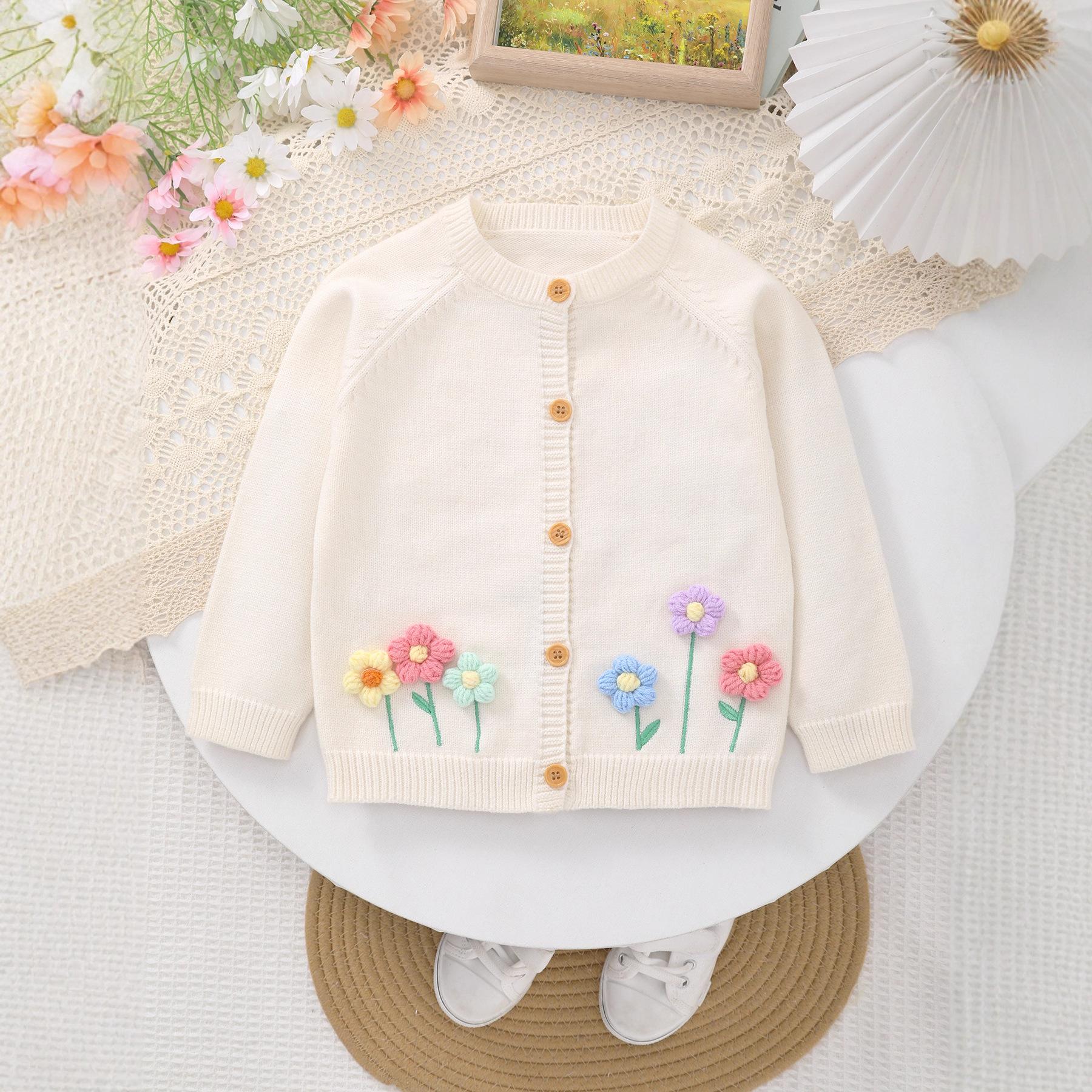 

2026 Хит продаж Детские весенние и осенние повседневные рубашки, Детские свитшоты для малышей с круглым вырезом и длинным рукавом, милые с цветочками 4Y белый