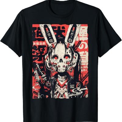 Japońska Odzież Uliczna Cyberpunk Y2K Techwear Retro Manga Anime T-Shirt