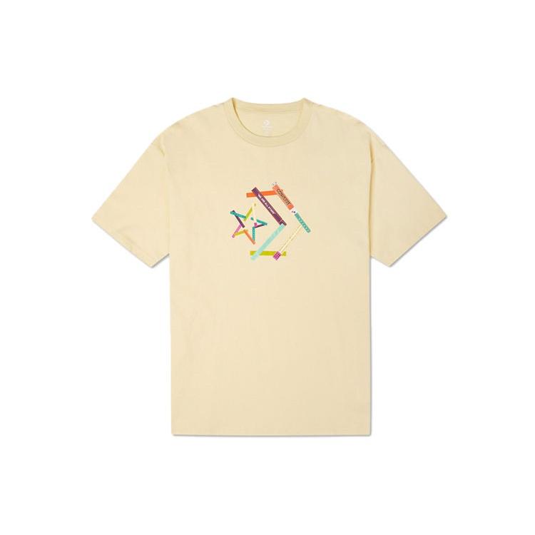 Converse Pattern Printing Sports Round Neck Short Sleeve Light Yellow T-Shirt Men s 10022774-A03 M