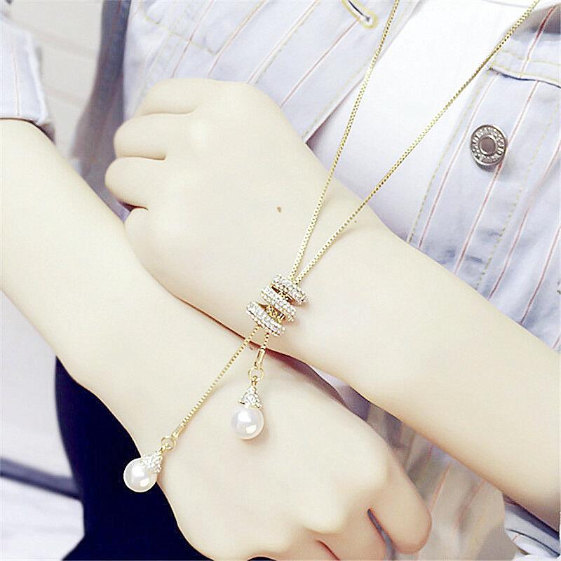 Declarație imitație de perle cristal pulover lung lanț colier panglică cerc colier femei vintage pandantiv guler bijuterii