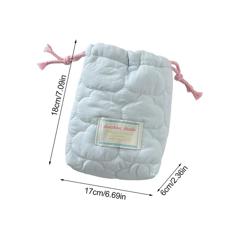 Drawstring Storage Bag For Camera Solid Color Heart Striped Organizer Candy Color Portable Travel Makeup Case