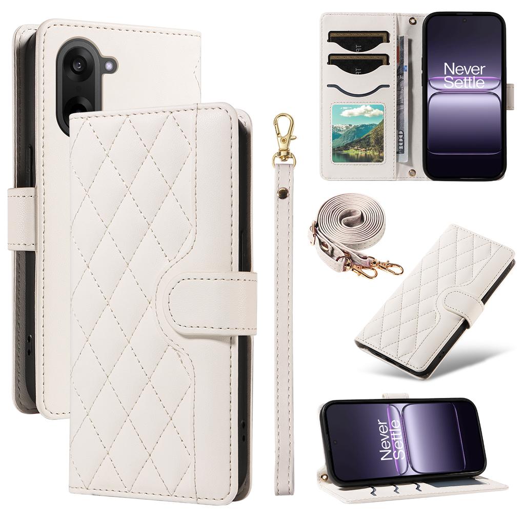 For OnePlus Nord CE5 5G/OnePlus Ace 5 Racing 5G Wallet Case Rhombus Leather Phone Cover with Strap