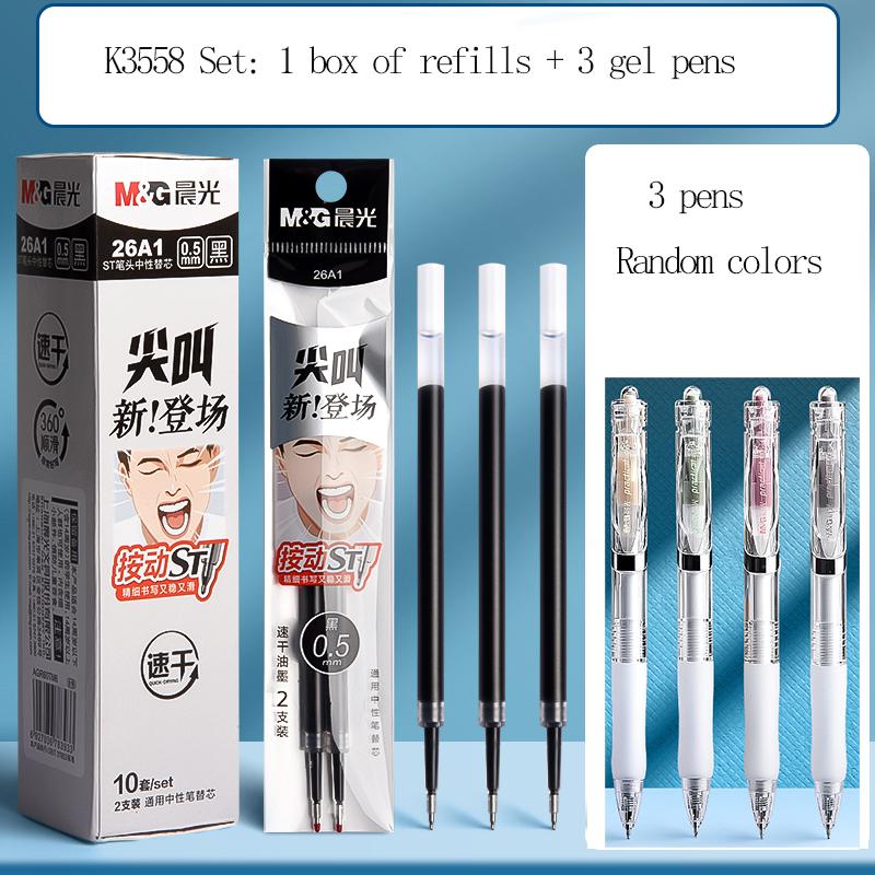 M&G Refill, 0.5 Mm Black, Quick-drying Ink, St Nib, Suitable for Use with Push-button Ballpoint Pens, for Students and Office Us