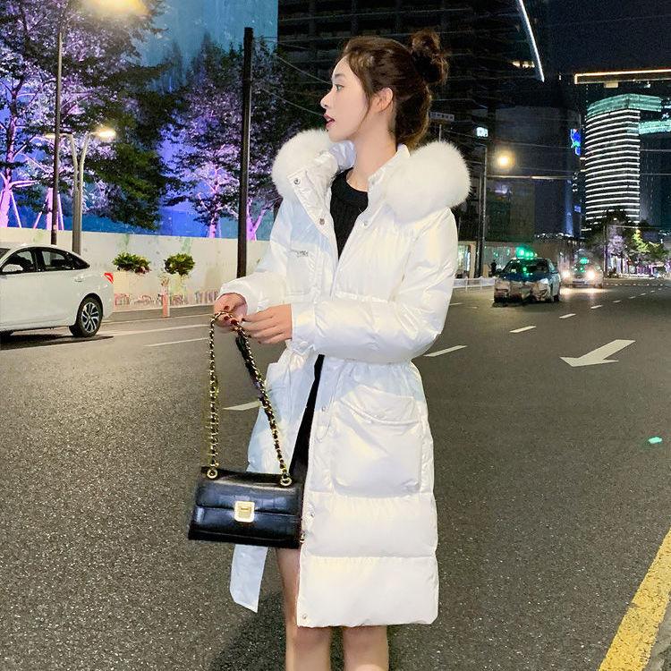 Stylish Winter Jacket Women's Shiny Down Coat Slim Fit Long Puffer Coat