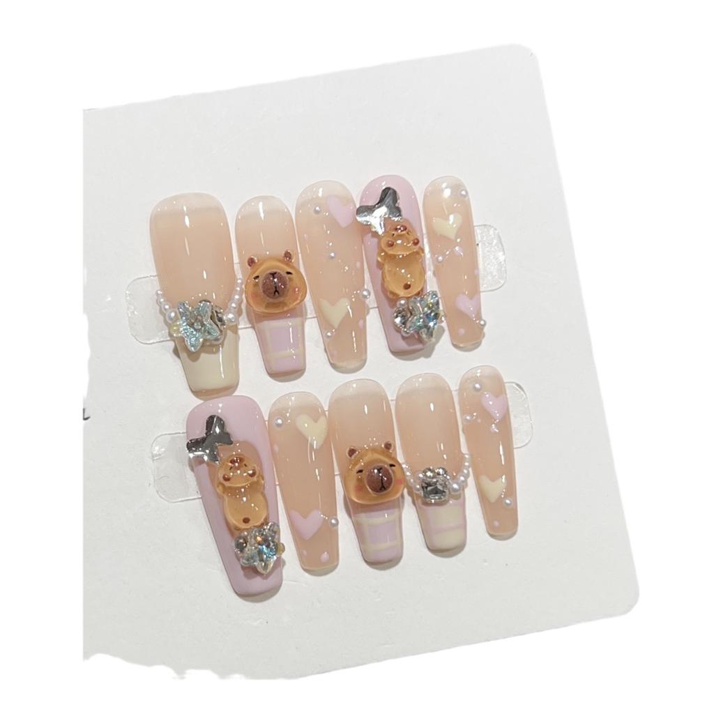 Pure Hand-wearing Armor Cute Kapibala Groundhog Candy Color Summer Manicure Removable Fake Nail Patch