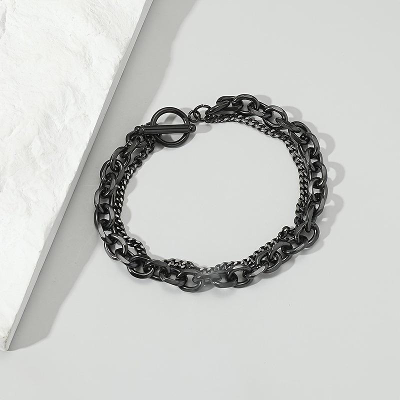 Men's Stylish Double Layer Stainless Steel Chain Bracelet