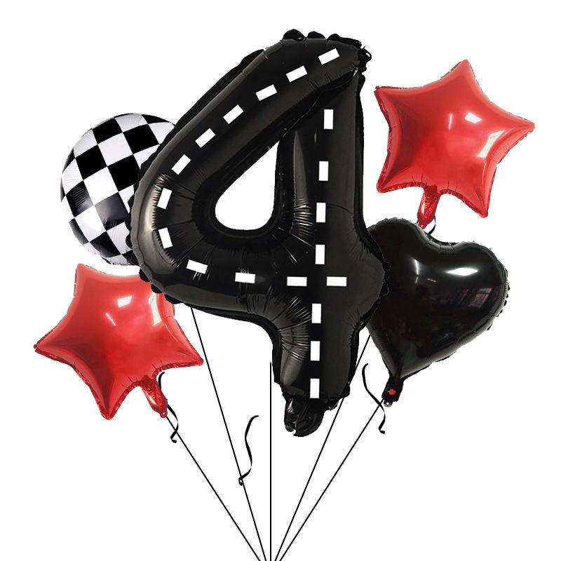 Racing Theme Digital Black Aluminum Film Balloons Birthday Set for Children, Red Star Set