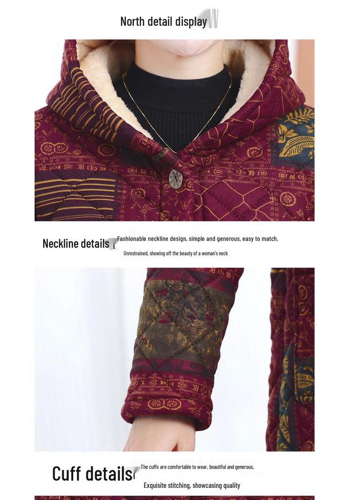 Mid-Aged & Elderly Women's Hooded Fleece-Lined Winter Coat, Warm Mid-Length Jacket, Fashionable New Style.