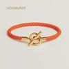 MOONLIGHT Women's Trendy Gold Color OT Lock Braided Leather Bracelet Classic Designer Men Women Bracelet Fashion Accessories