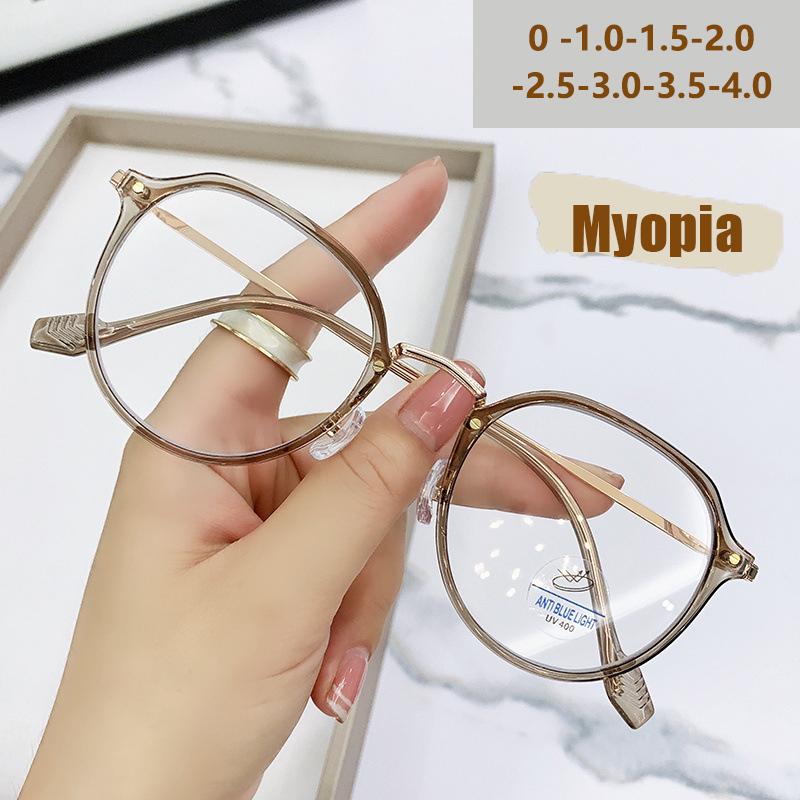 A Woman With A Big Face Wearing Glasses And Having Myopia Is Protecting Herself From Blue Light.