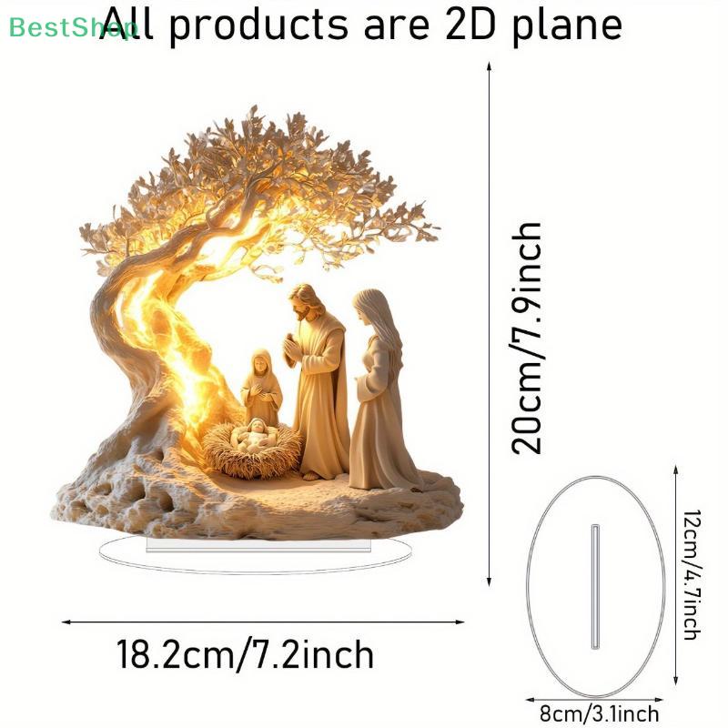 Acrylic Jesus Tree Of Life Nativity Scene Figurine,Holy Family Religious Decor,Christmas Resin Ornament For Home Decor