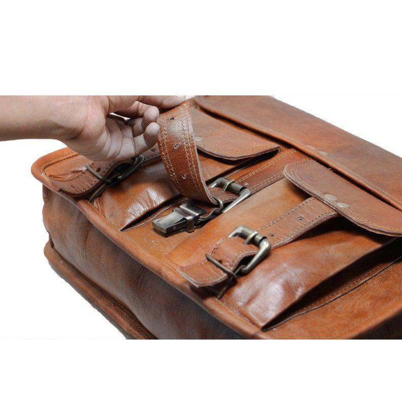 14" Leather Messenger Bag Laptop Case Office Briefcase Gift for Men Computer Distressed Shoulder Bag