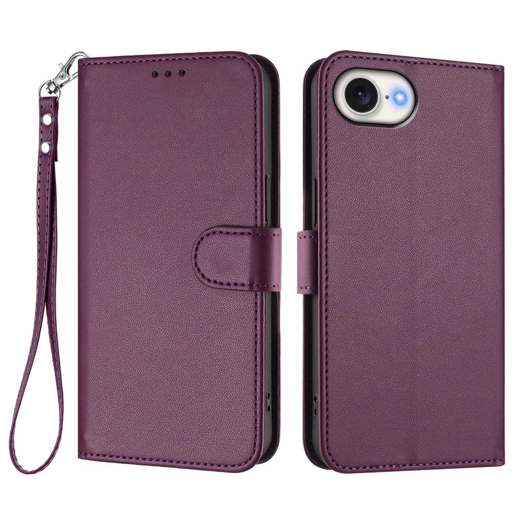 For iPhone 16e Leather Case Wallet Stand Phone Cover with Wrist Strap