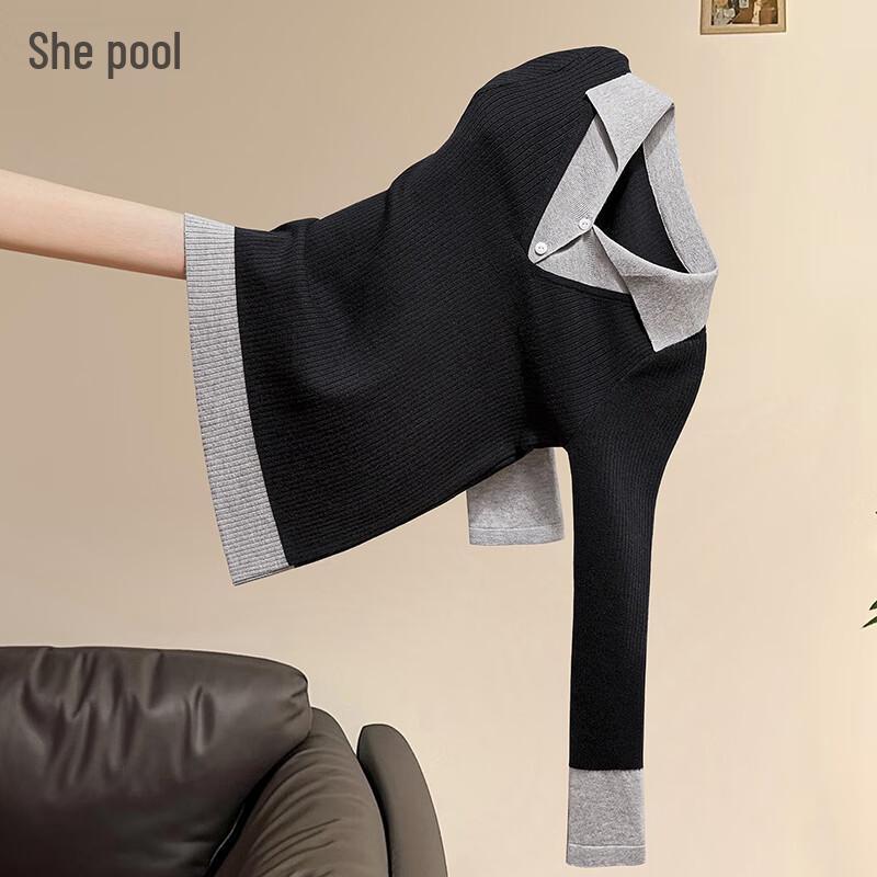 

Женский вязаный топ с лацканами в стиле колор-блок One Size