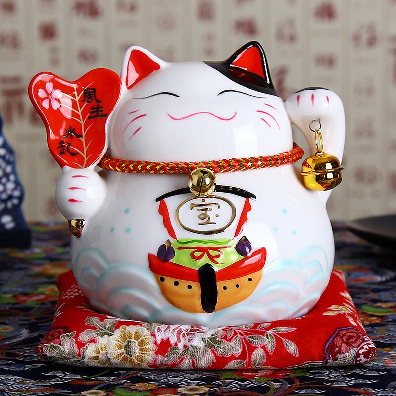Chat porte-bonheur Maneki Neko en céramique japonaise de 4,5 pouces, décoration de la maison, ornements, cadeaux d'affaires, tirelire, chat porte-bonheur, artisanat Feng Shui