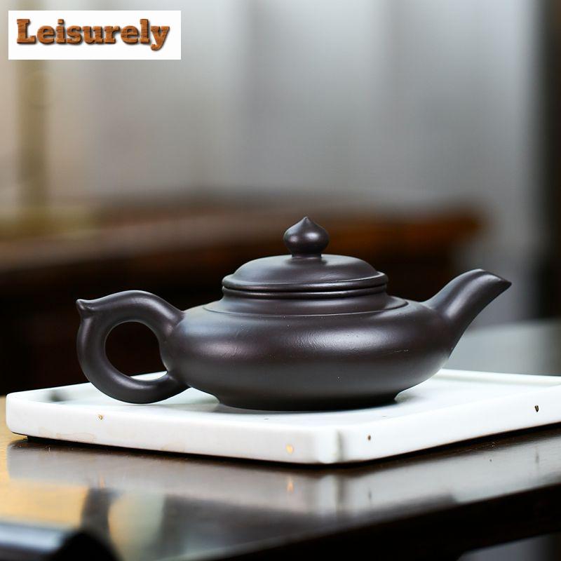 170ml Elegant Yixing Purple Clay Teapots Handmade Flat Laughing Sakura Pot Raw Ore Black Mud Kettle With Infuser Zisha Tea Set