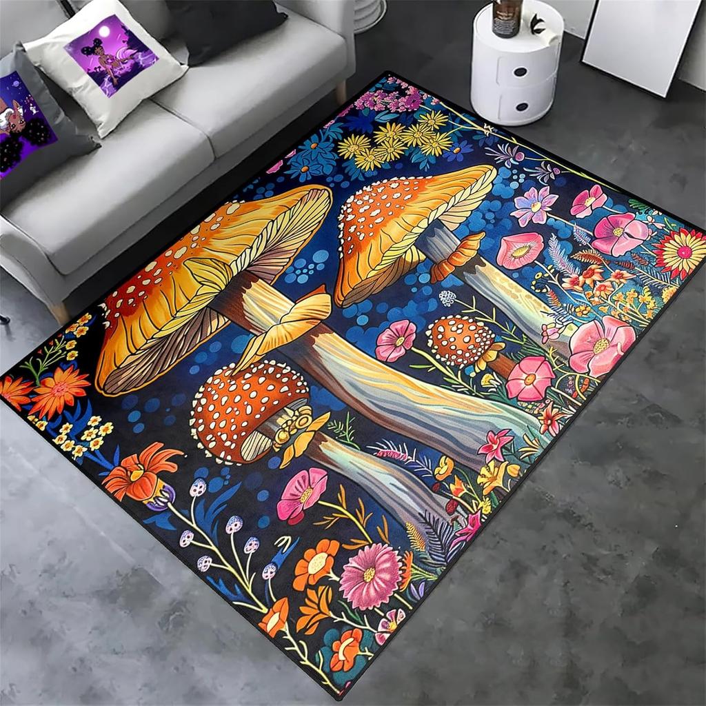 Fantasy Mushroom Pattern Carpet Dreamy Plants Theme Non-Slip Floor Mat Modern Home Decor Rug for Living Room Bedroom Kitchen