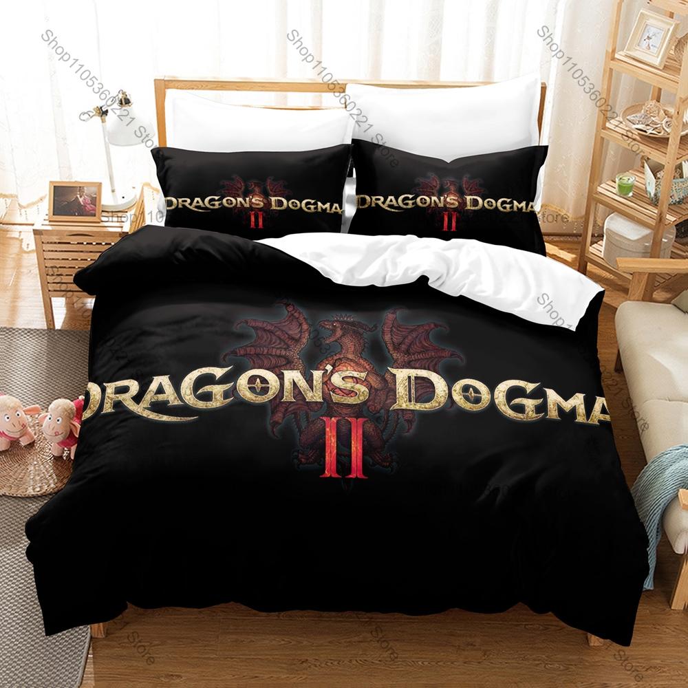 Dragon's Dogma 2 Arisen Pawn Fantasy RPG Game 3D Print Bedding Set Duvet Cover 2 Pillowcases Soft Polyester Bed Linen For Gamers