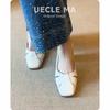 Sheepskin French square head hollow sandals women's summer wear hole shoes retro shallow mouth side air breathable thick heel single shoes