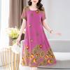 Dle Aged Mother Wearing Cotton Silk Dress Summer Dress for Long Vintage Loose Women Elegant Short Sleeve Casual O-neck Dresses Print Woman Clothing