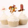 Cowboy Theme Cupcake Picks Cartoon Birthday Cake Topper Decorations Paper Wooden Ornaments for Kids Event