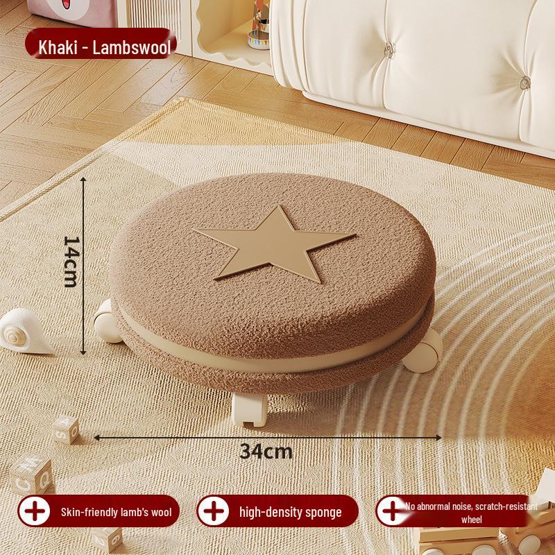Cream Low Stool with Backrest and Universal Wheels - Ideal for Home, Grout, and Children's Use, Silent Sliding Design