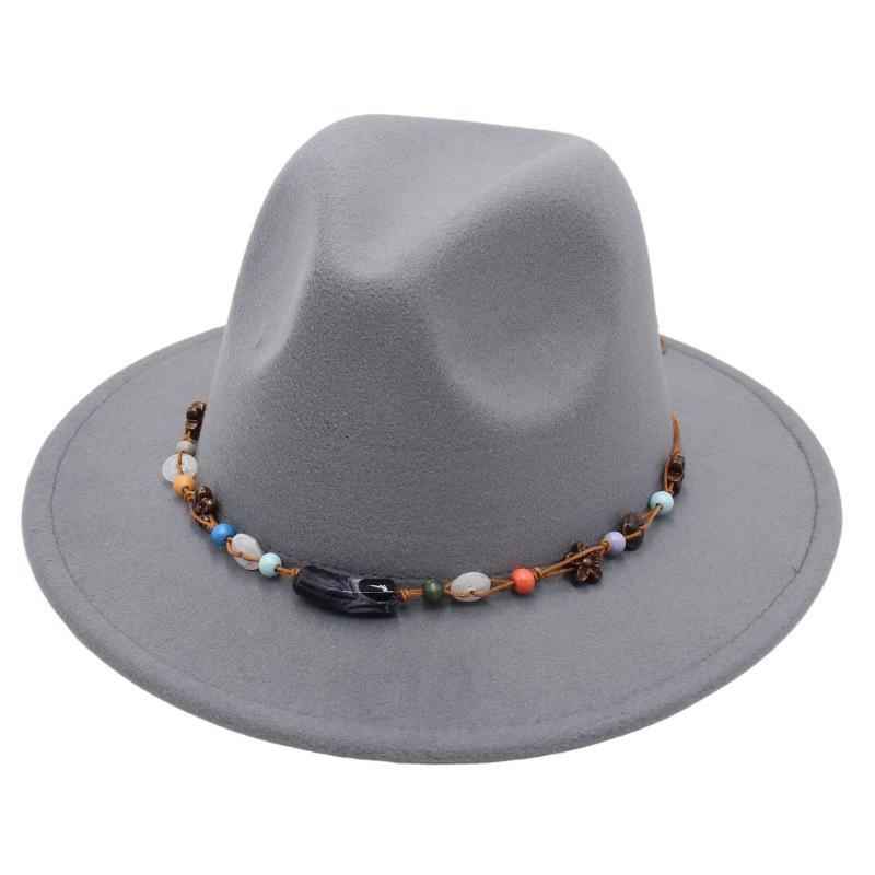 Wholesale New Bead Top Hat Literary Jazz Hat Men'S And Women'S Felt Hat Sunshade Woolen Hat British Tibetan Hat