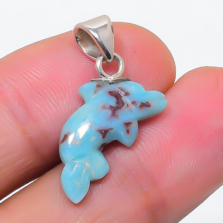 Natural Larimar Gemstone Handmade 925 Sterling Silver Jewelry Pendant 0.75" g8d76