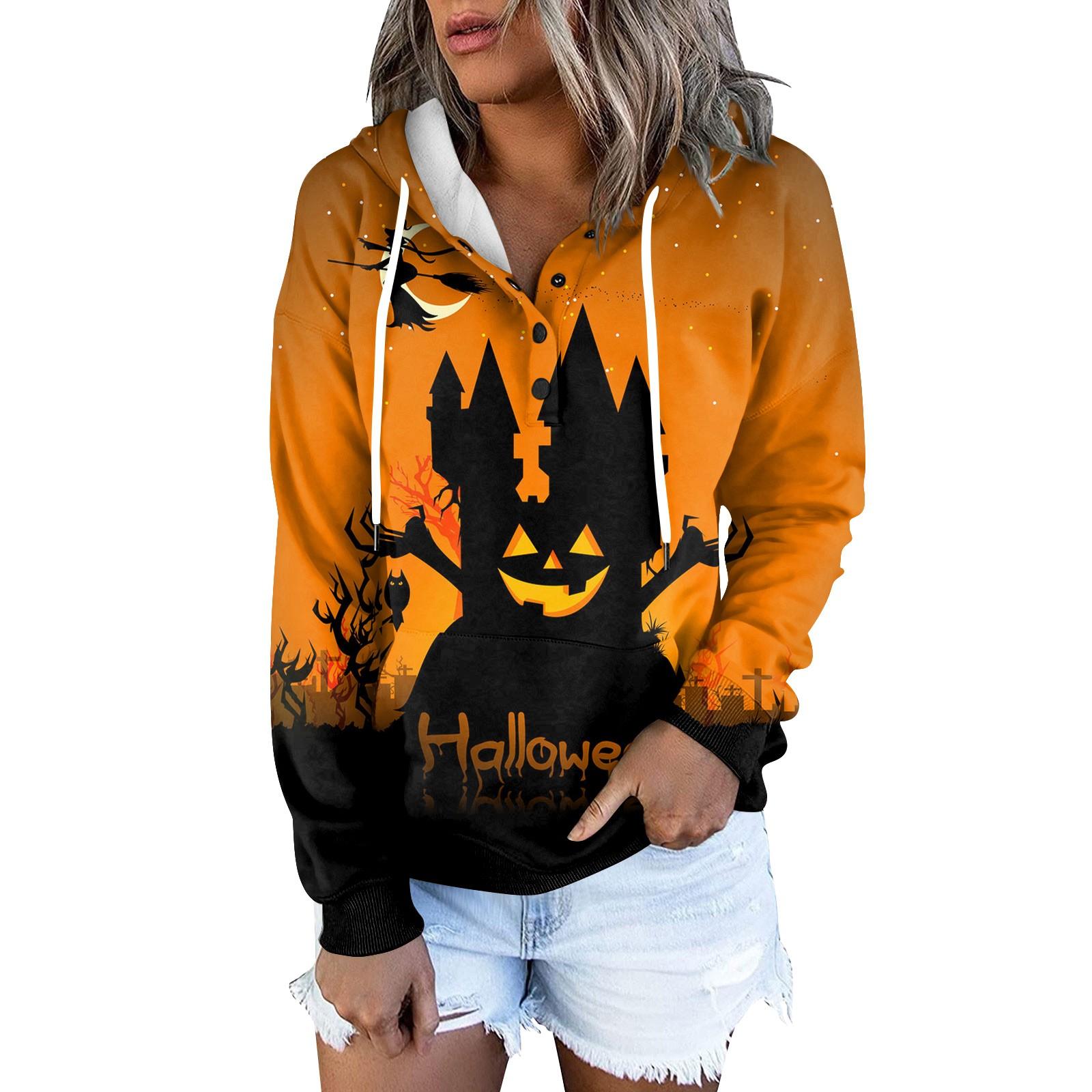 

Женская модная облегающая толстовка с капюшоном и длинным рукавом с принтом на Хэллоуин XXL шафрановый