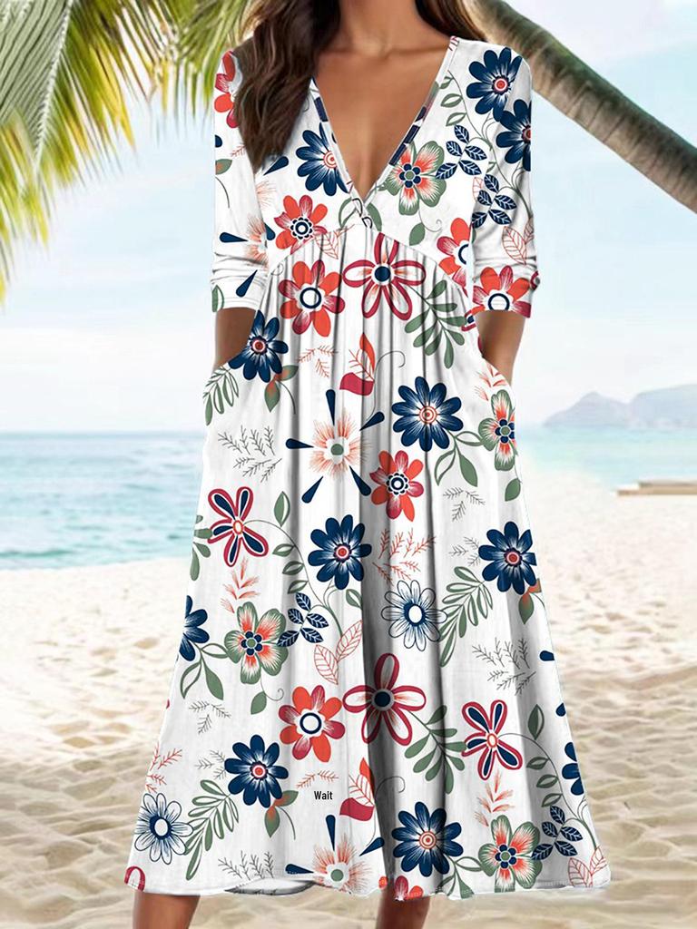 2024 Cross-Border Seasonal Long-Sleeve Printed Casual Dress