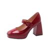 Krazing Pot PU Square Toe Super High Heels Summer Buckle Straps Shoes Big Size 43 Women Waterproof Pumps