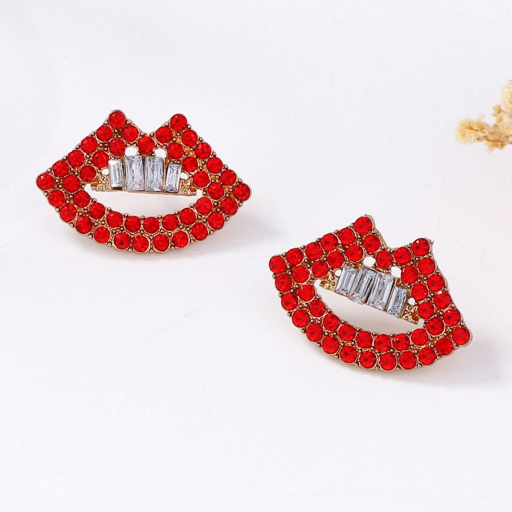 Creative, Individualistic, Trendy, Niche Design Sense, Diamond-encrusted Features, Lips, Ear Studs, Exaggerated and Versatile Women's Accessories