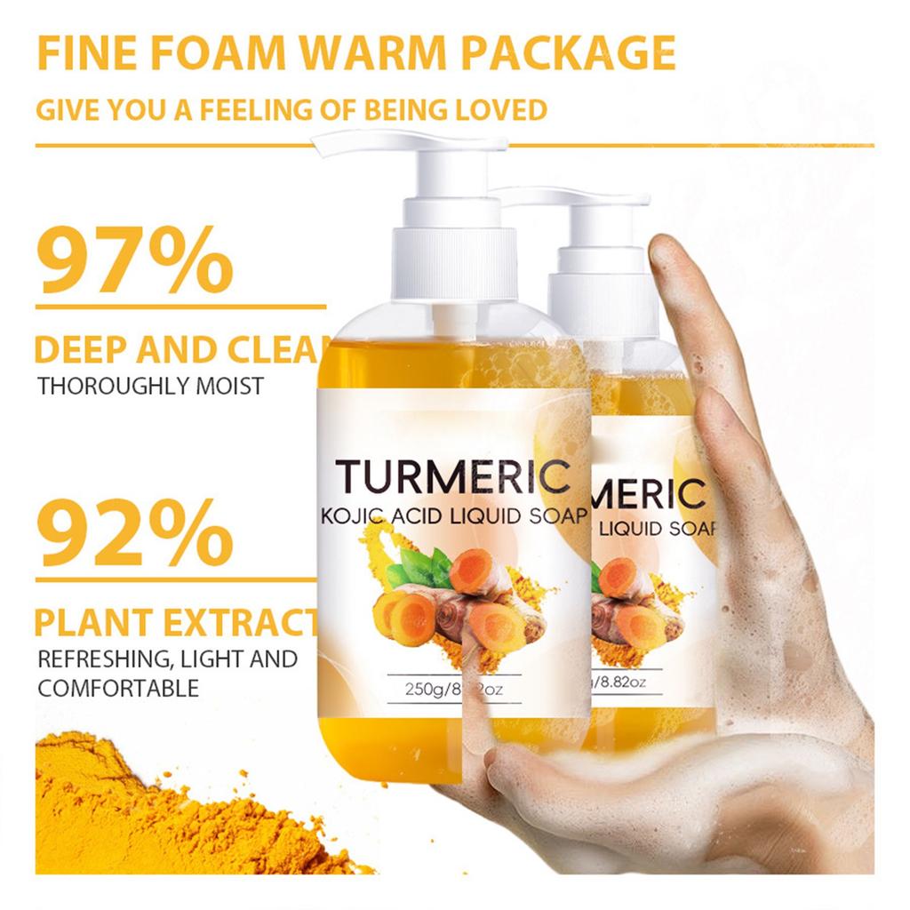 Curcuma Kojic Liquid Soap 250ml Body Bath Cleansing Shower Gel Delicate Foam Tender Shower Gel
