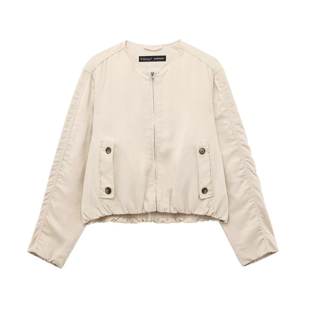 Spring Women's Fashion Woven Bomber Jacket 