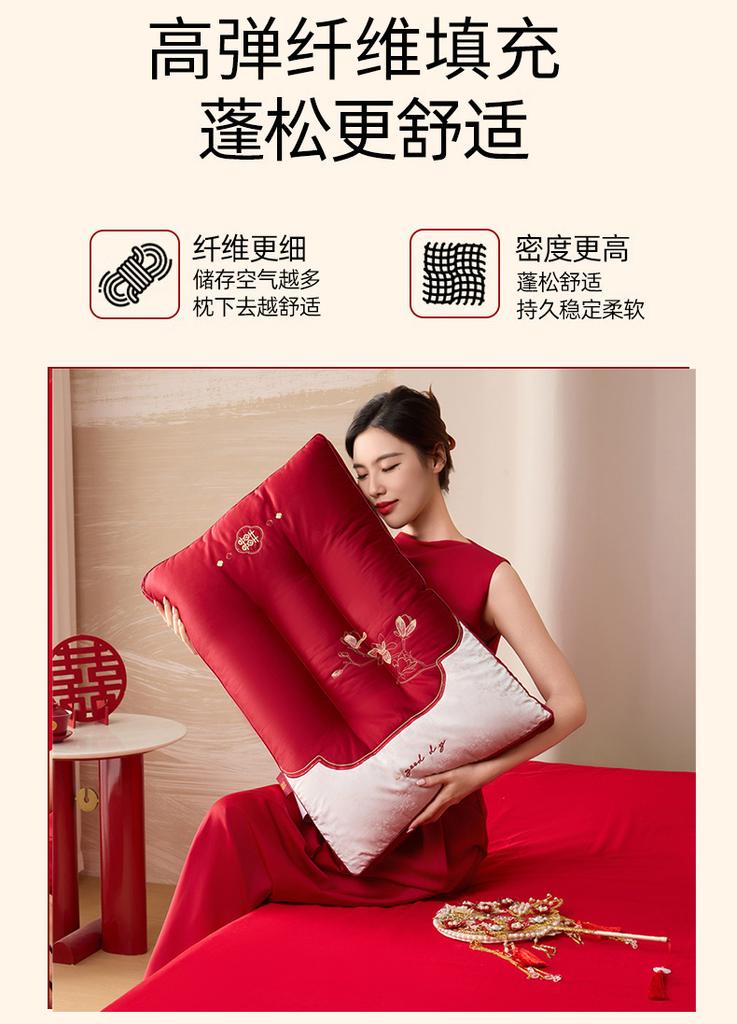 Cotton embroidered bright red festive home wedding pillow core pillow - Yulan Joyful Event