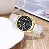 Men Luminous Watch with Faux Leather Strap Round Dial Calendar Casual Formal Watch Accurate Quartz Analog Wristwatch Birthday Gift