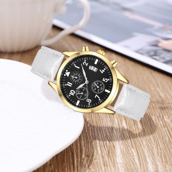 Men Luminous Watch with Faux Leather Strap Round Dial Calendar Casual Formal Watch Accurate Quartz Analog Wristwatch Birthday Gift