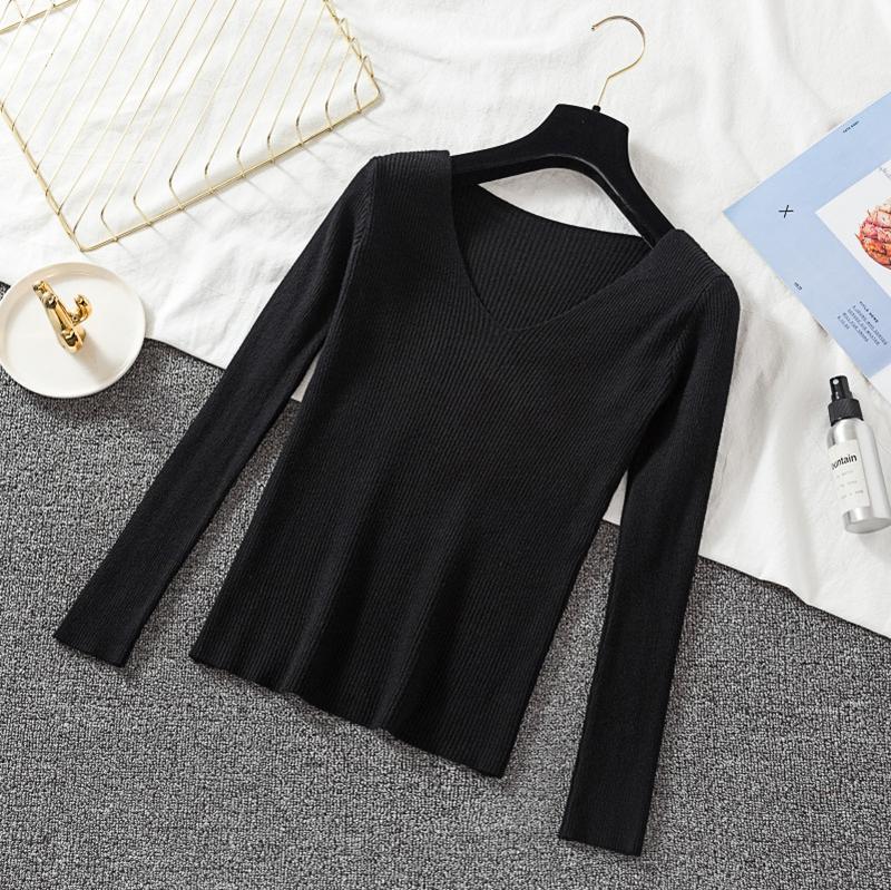 

Осенний вязаный пуловер, женский свитер с длинным рукавом и v-образным вырезом, тонкий вязаный джемпер, свитера, повседневная зимняя одежда, женская 16214 One Size