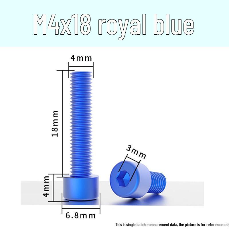 Šroub s vnitřním šestihranem M4 z eloxované hliníkové slitiny s válcovou zápustnou hlavou, antikorozní, barevná povrchová úprava.