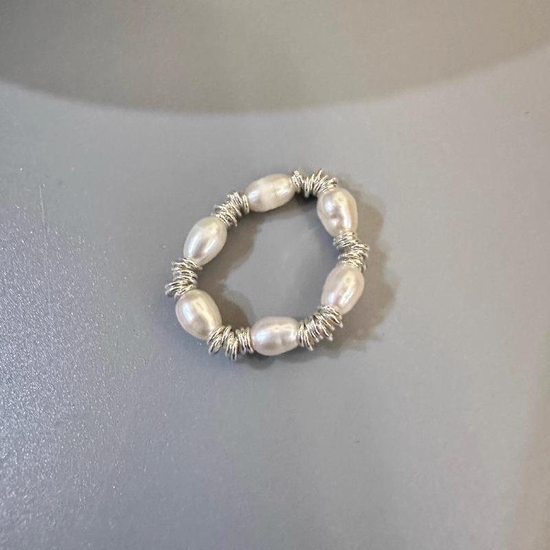 Korean Pearl & Silver Black Agate Braided Ring - Elegant Luxury Fashion Accessory for Women