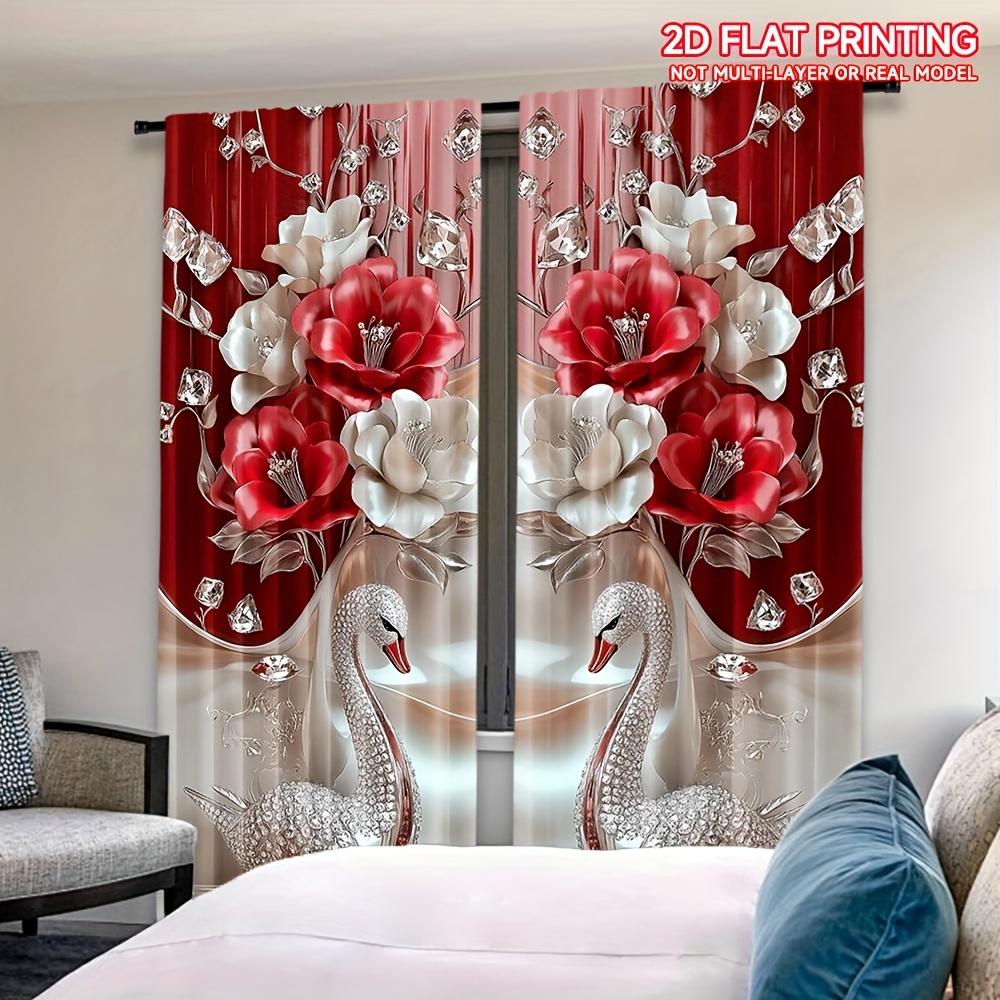 Floral Printed Curtains Design Bedroom Living Room Enhance Your Home Decoration Curtain Set Of 2 Elegant Made Polyester With Rod Pocket Washable