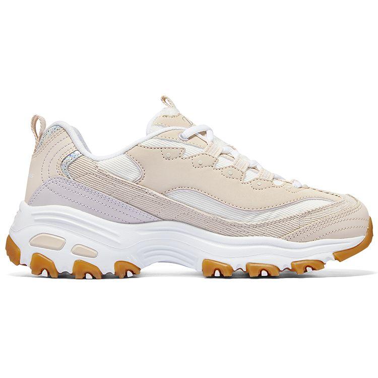 Skechers DLites 1.0 Mesh Plüschbär Bequem Vielseitig Täglich Niedrig geschnitten Papa Schuhe Damen Sneaker Beige 896148-NTMT