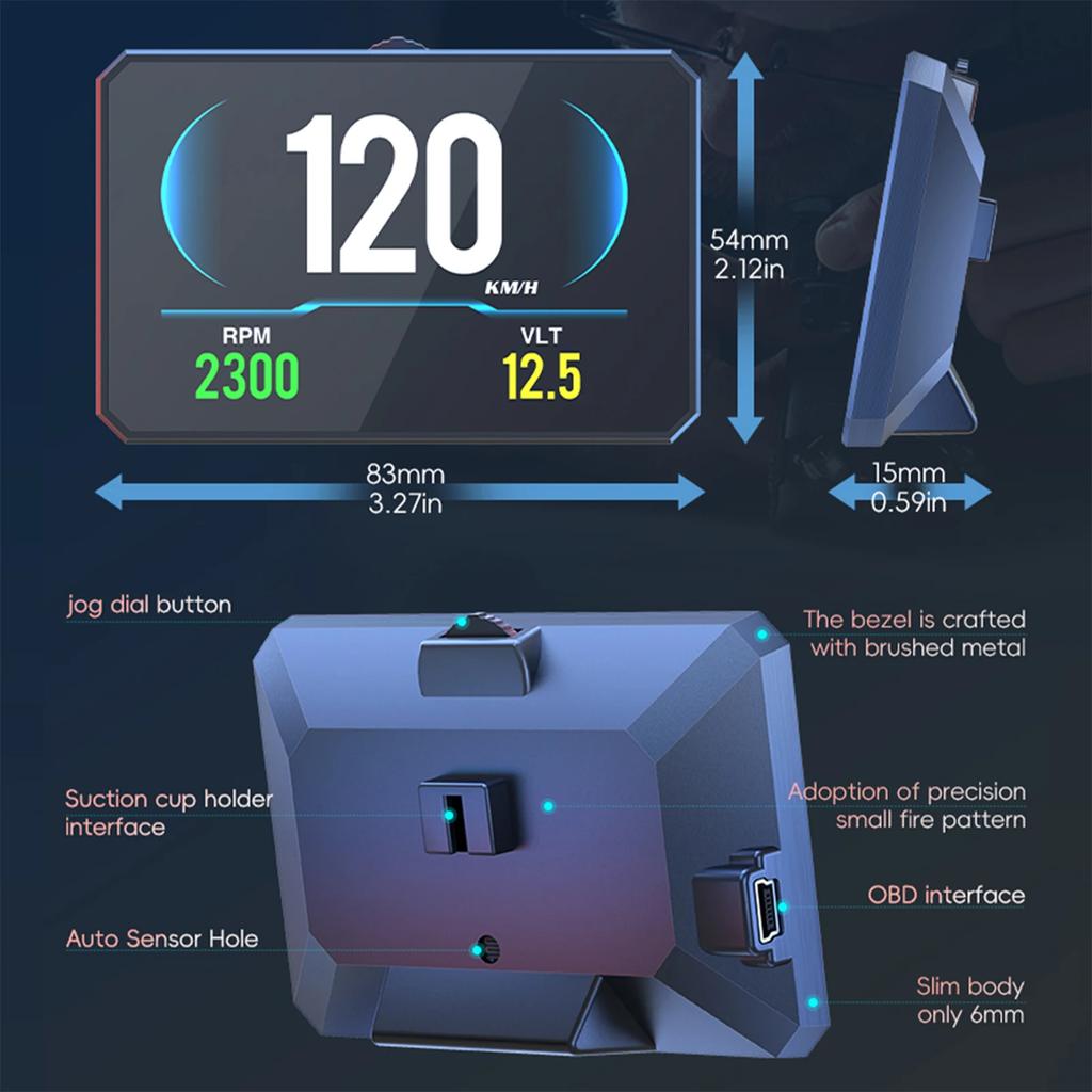 P16 OBD Car HUD Head Up Display Smart Digital RPM Speedometer Water Temp Battery Voltage On-Board Computer Auto Acesscories