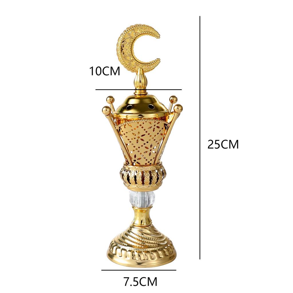 Arabic Style Golden Iron Incense Burner with Lid Traditional Bakhoor Censer for Charcoal Aromatherapy Home Decor