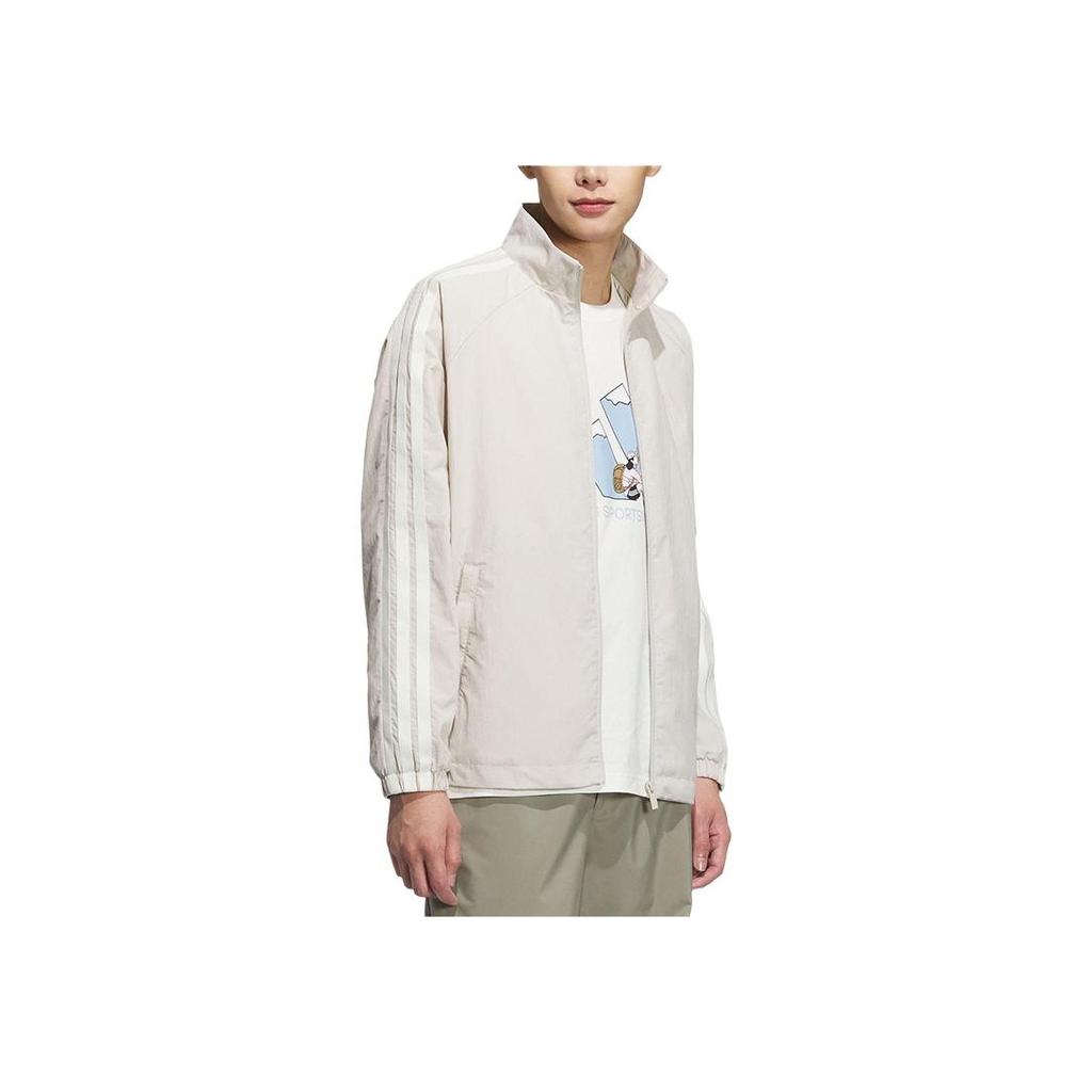 Adidas Sports Lifestyle Series Casual Striped Zipper Long Sleeve Jacket Men Jackets Beige KC3894