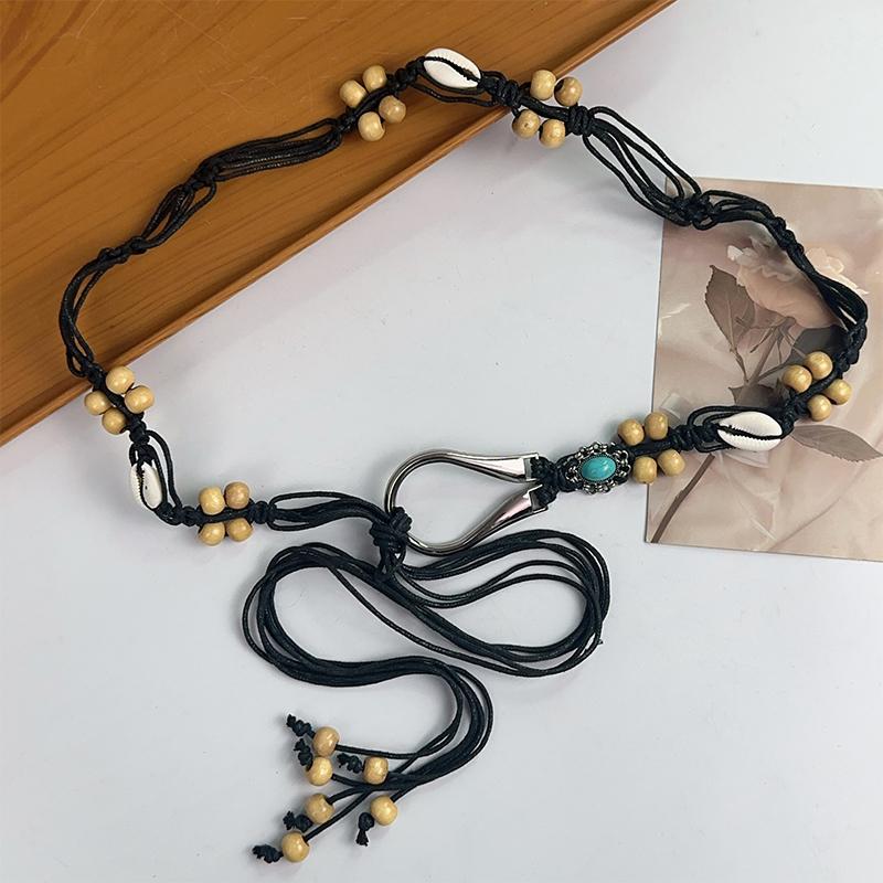Ceinture tissée à la main de style ethnique vintage Robe pour femme Chaîne de taille décorative Ceinture bohème polyvalente Y2K