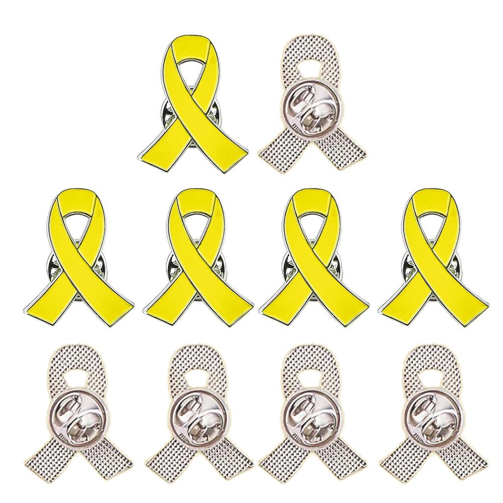 Pack of 10 Anti-Violence Awareness Pins Yellow Ribbon Shape Brooches Stylish Enamel Breastpins Colorful Badges Ornament