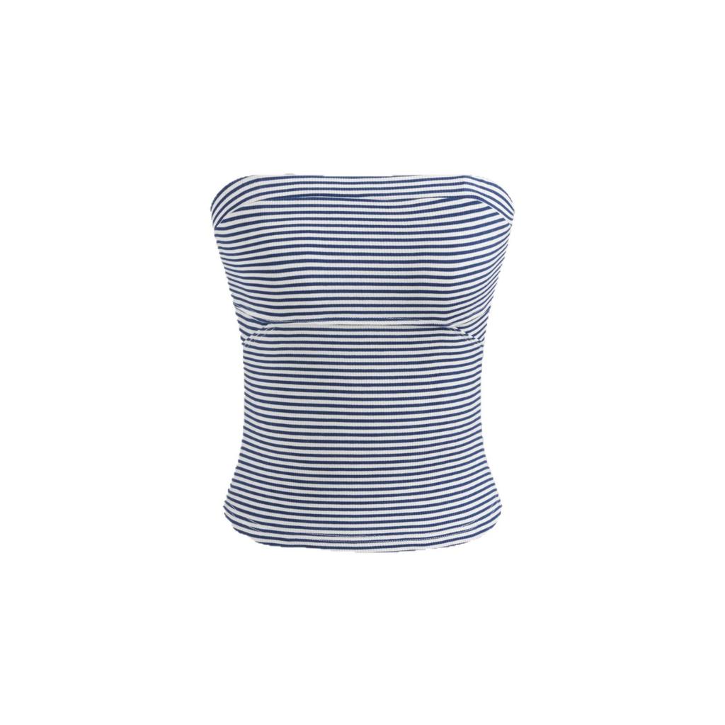 American Retro Striped Tube Top Women's Summer Color Matching Elastic and Thin Sleeveless Sling Vest Spice Girl Waist Shirt