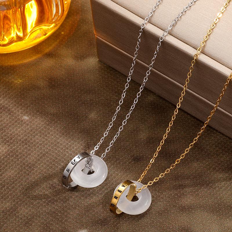 Elegant Interlocking Letter Ring Titanium Necklace: Stylish Luxury Clavicle Chain for Women