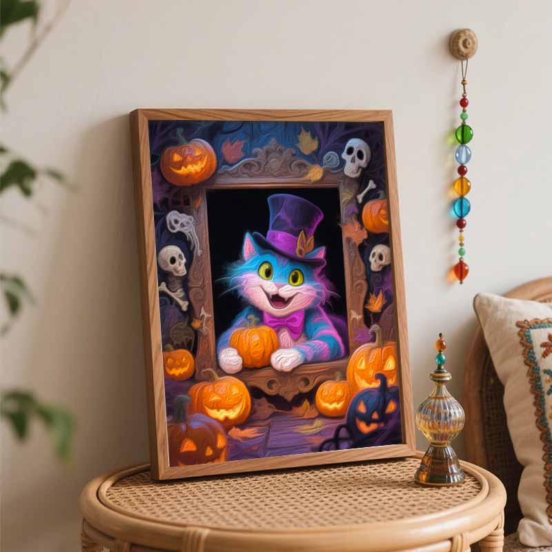 Disney Oil Painting Painting Art Kit Cat with Pumpkin Hat Handmade Painting Diy Home Decoration